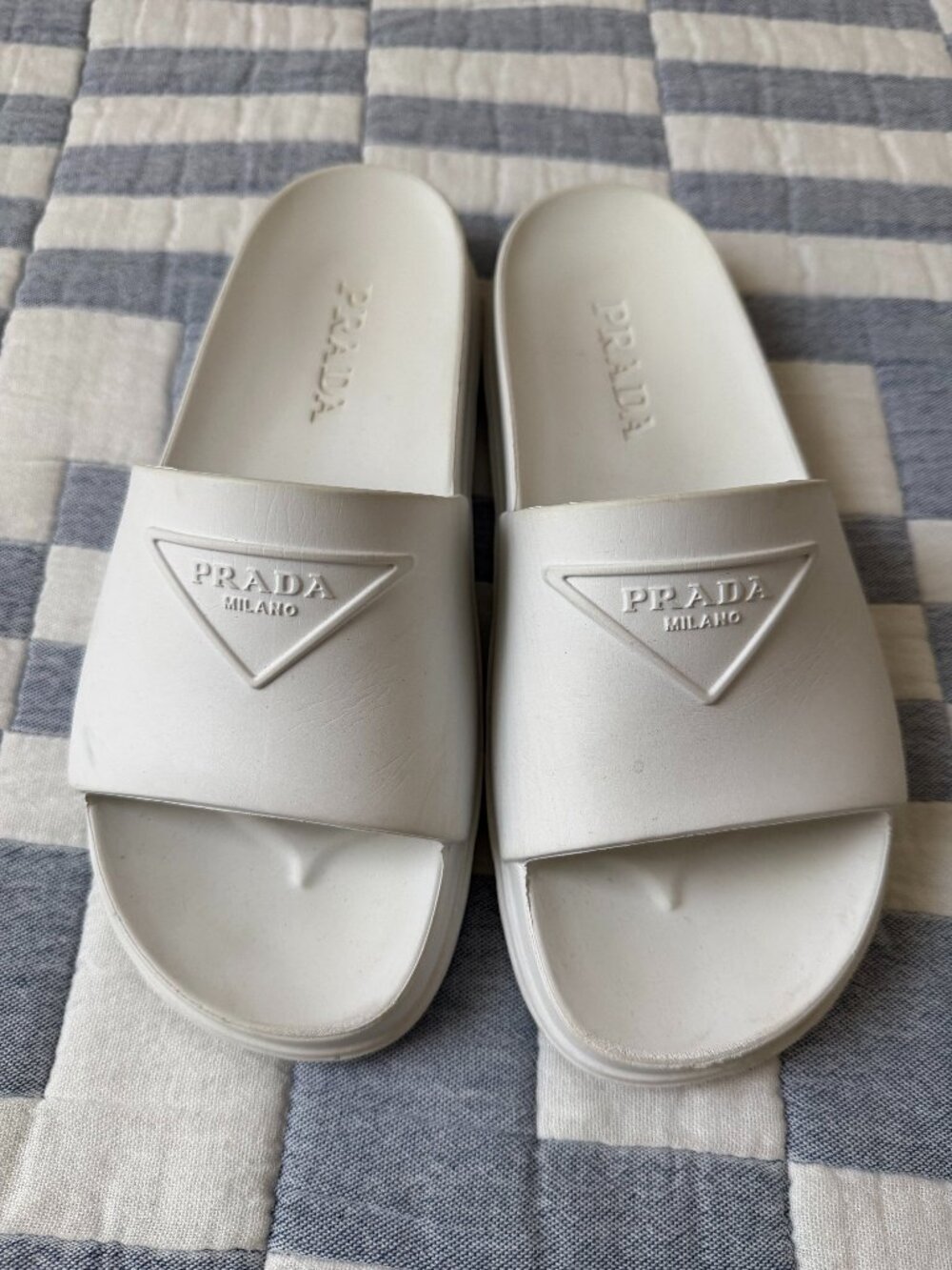 Prada Bianco Rubber Pool Slide, White, Size US 7/ IT 37